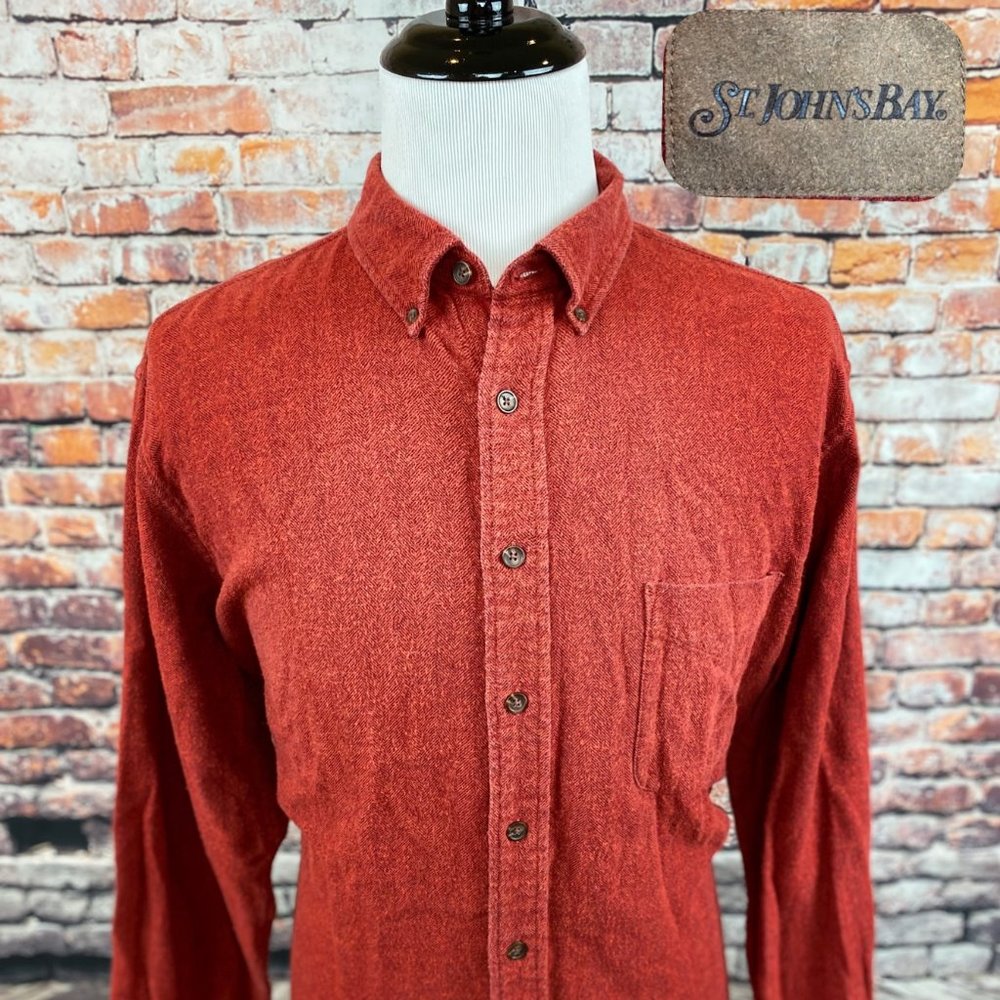St Johns Bay Red Herringbone Flannel Chamois Shirt